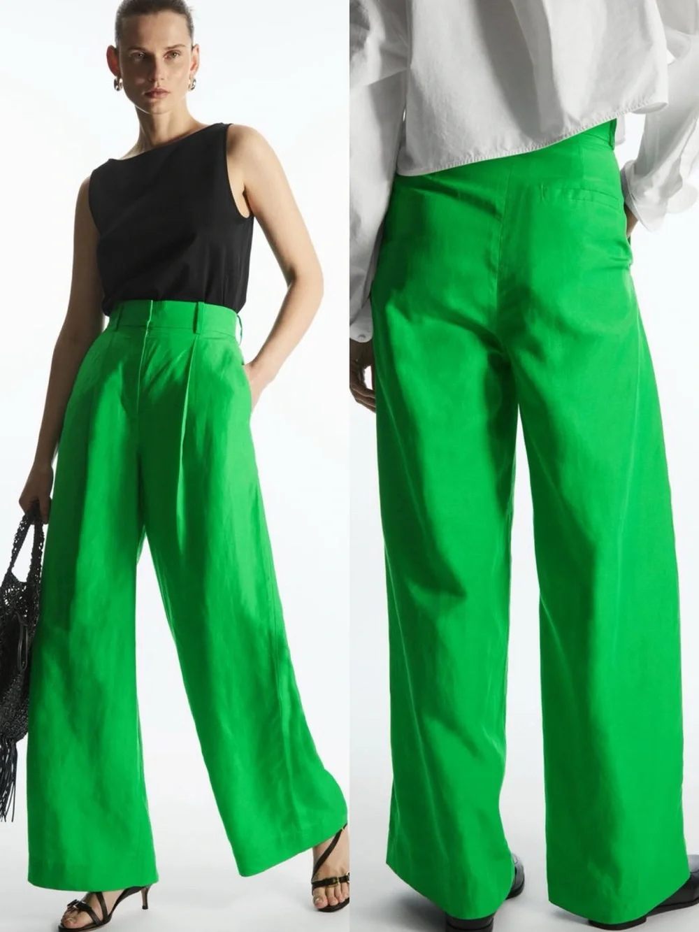 NWT COS High Waisted Wide Leg Trouser Pants Green